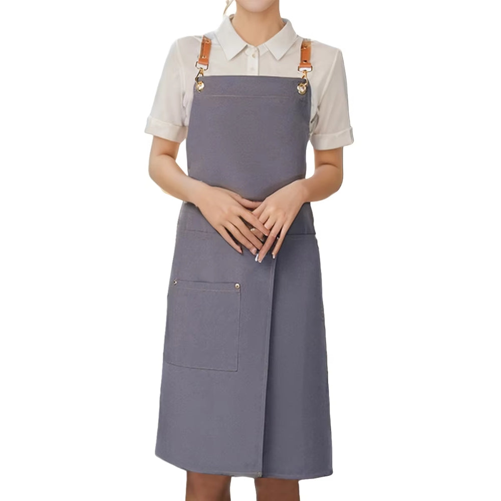 Unisex Split Skirt Apron with Pockets Gray