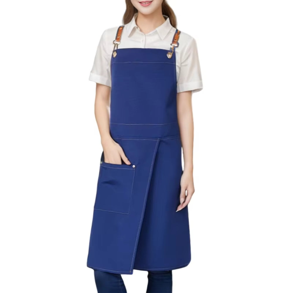 Unisex Split Skirt Apron with Pockets Blue