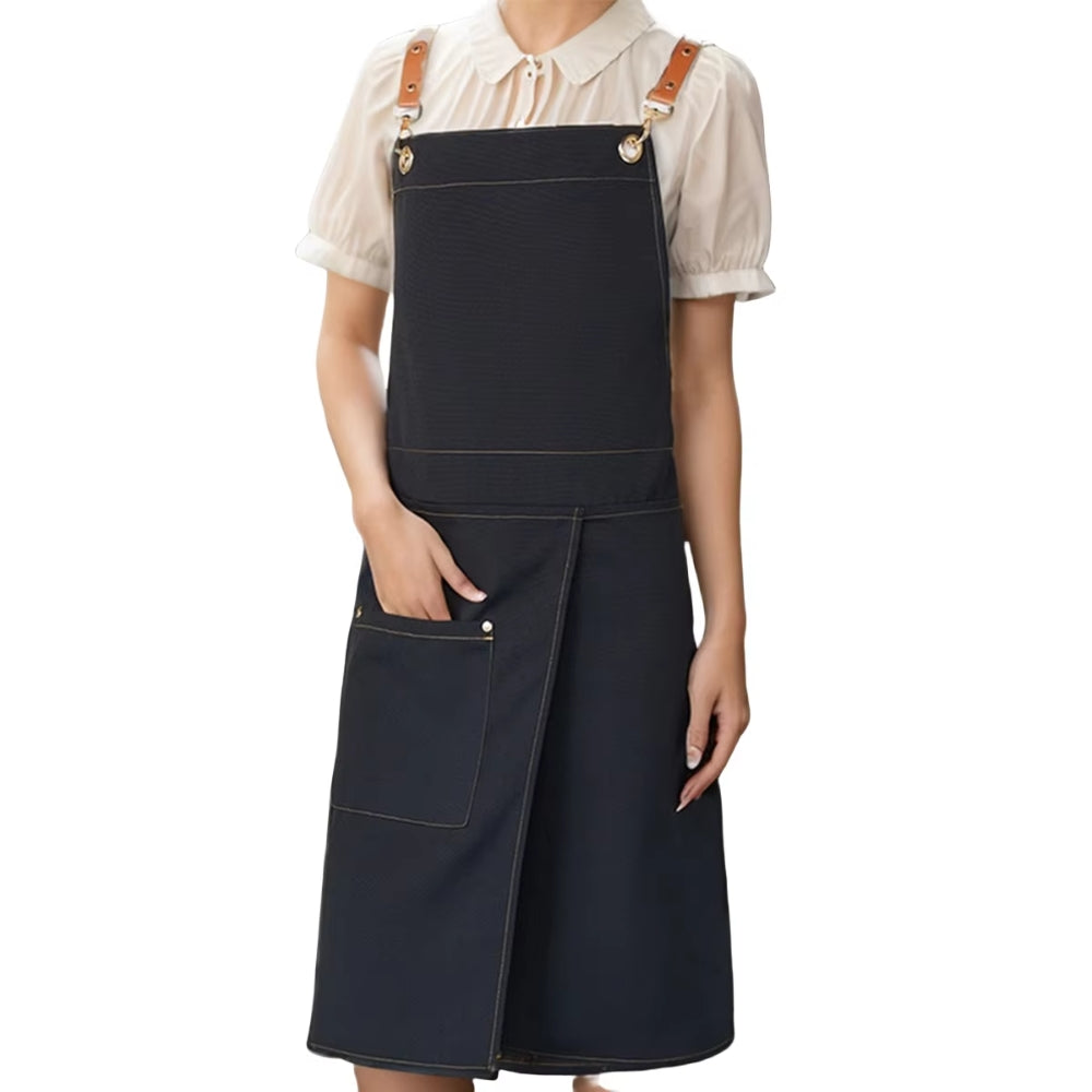 Unisex Split Skirt Apron with Pockets Black