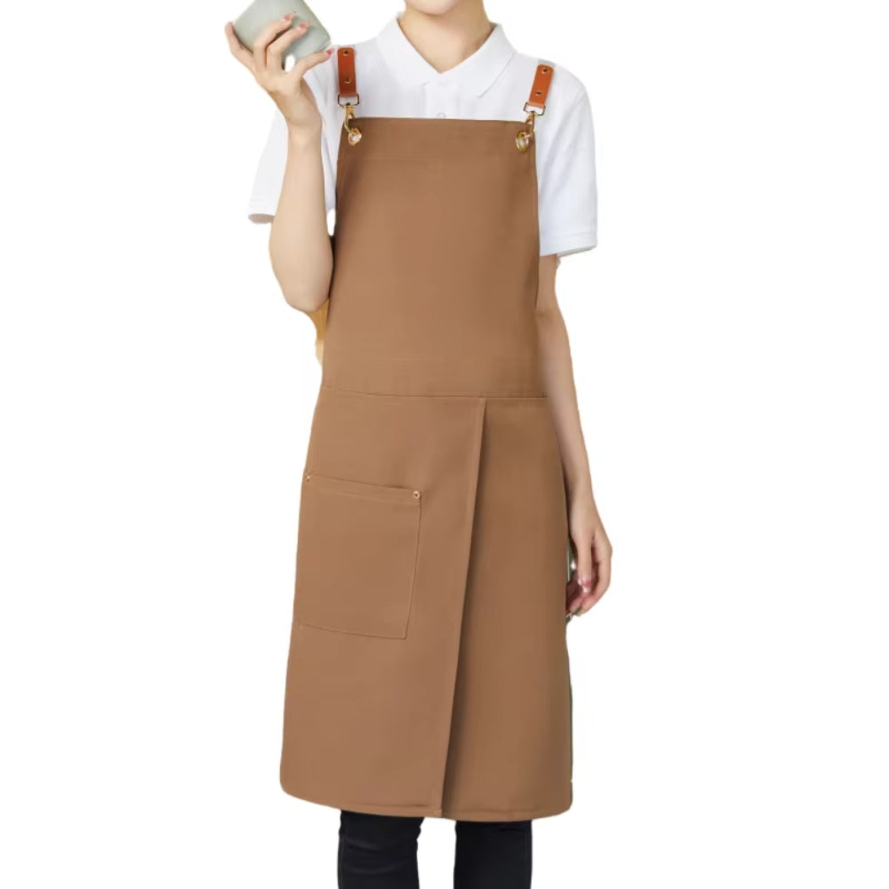 Unisex Split Skirt Apron with Pockets Light Brown