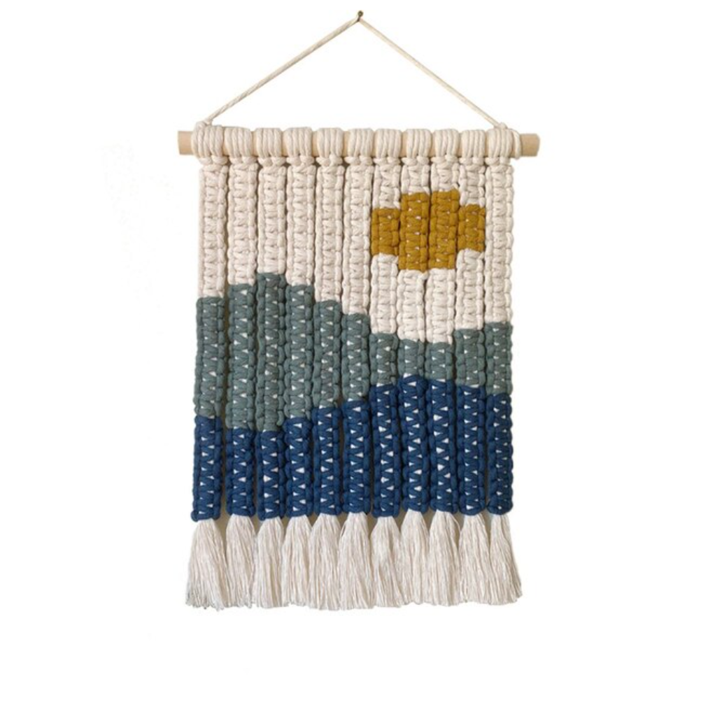 Paisaje Macramé Hanging Tapestry Medium Navy Taupe