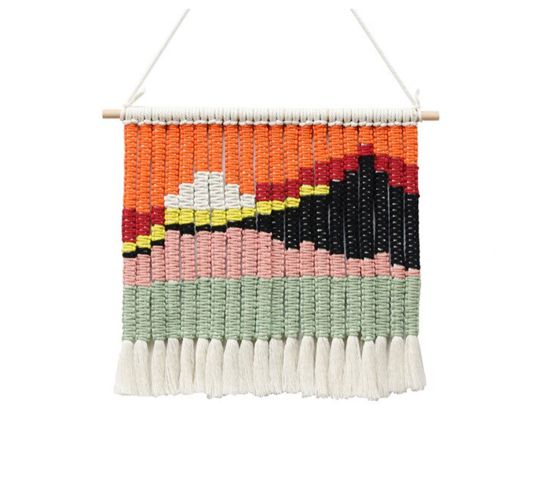 Paisaje Macramé Hanging Tapestry Wide Pink Orange