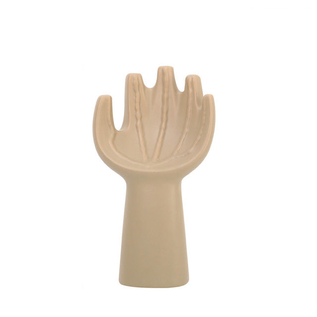 Palm Reader Ceramic Jewelry Stand & Desktop Organizer Medium Hand Yellow Clay