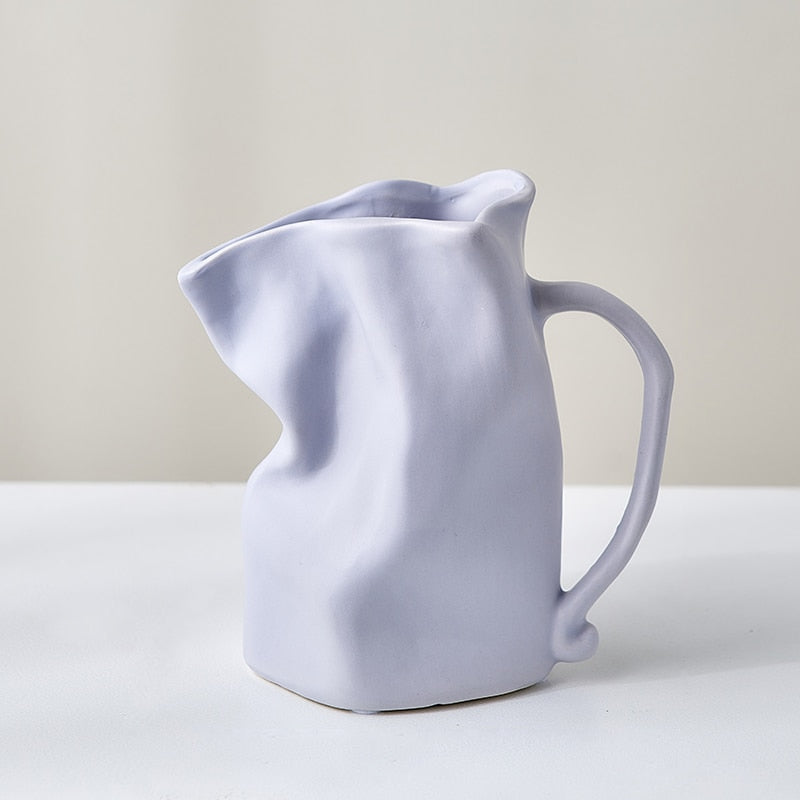 Paper Bag Whimsical Ceramic Vase Periwinkle