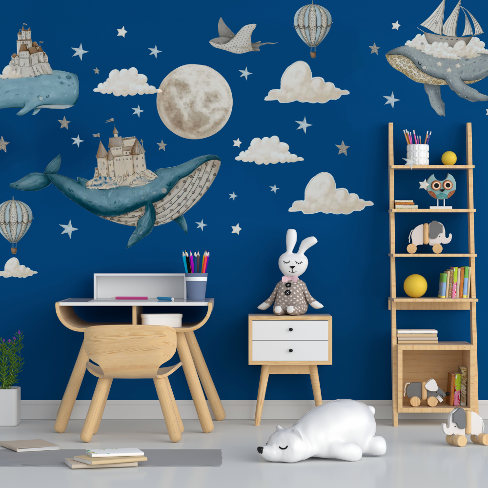 Flying Whale Wall Decal 2 Piece Bundle (Save More)
