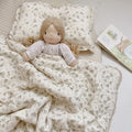 Rosebud Floral Baby Quilt – Cotton Muslin with Lace Trim