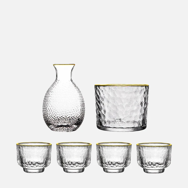 Peacock Sake Jug Set Gold Trim