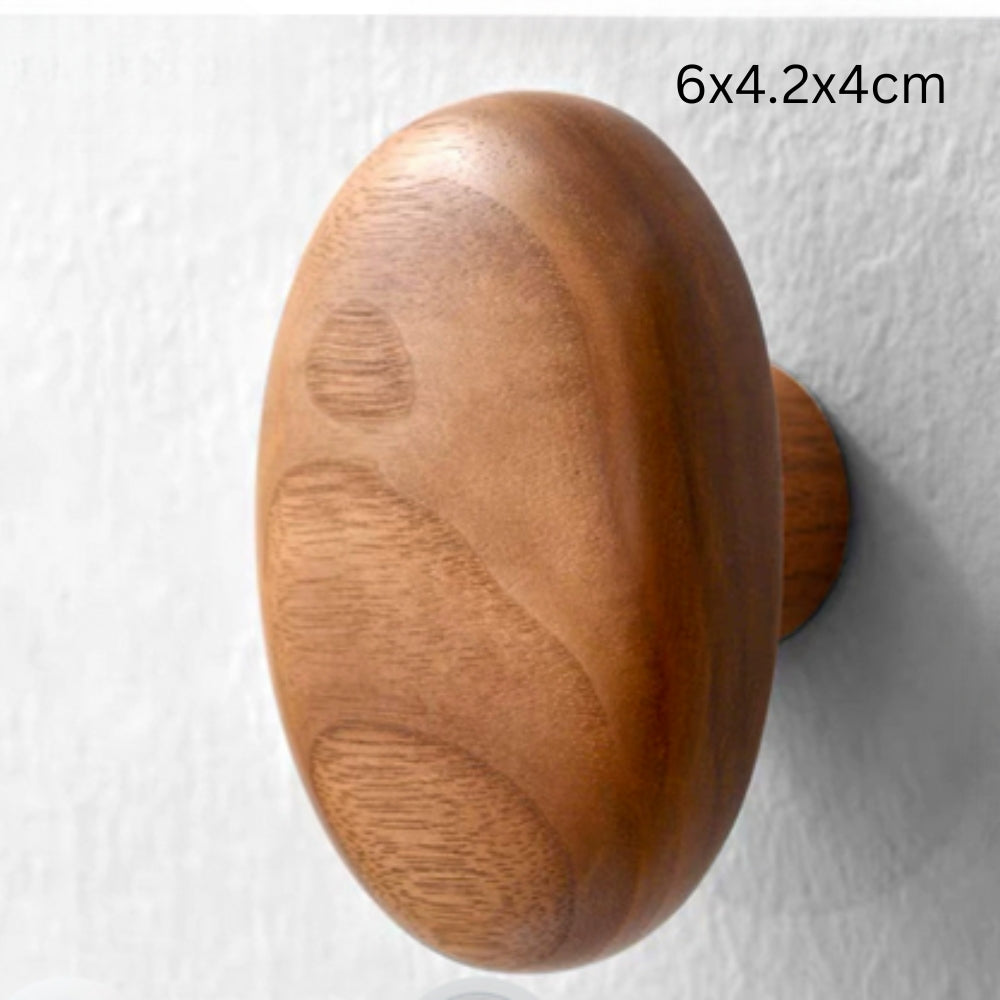 Pebble Shape Wood Clothes Hook Walnut Oval