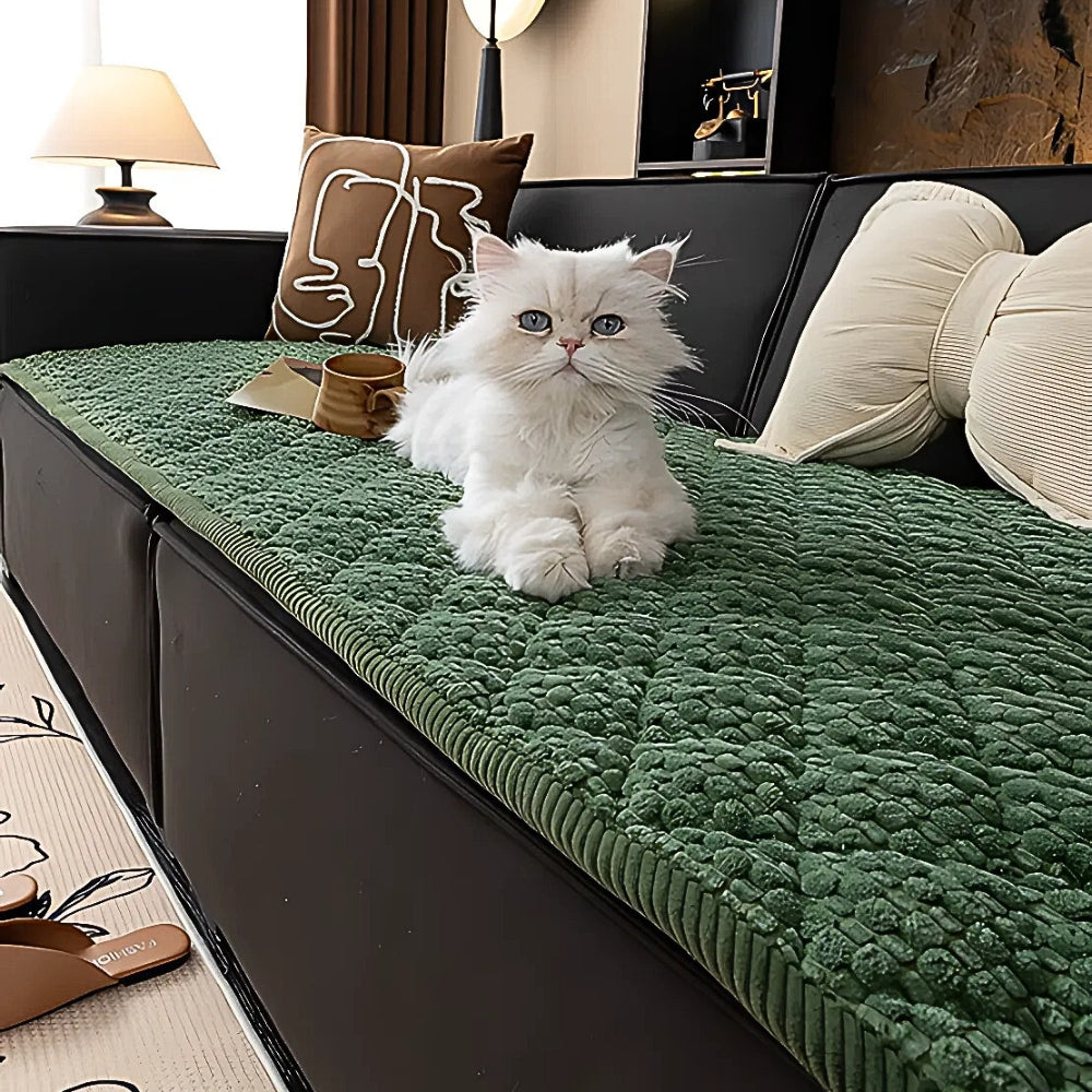 Pet-Proof Textured Quilted Sofa Protector Slipcover Green Serenity