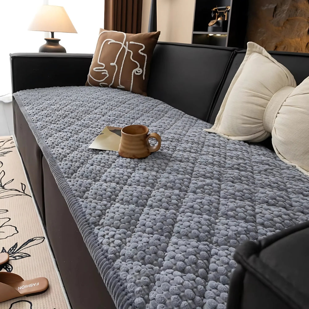 Pet-Proof Textured Quilted Sofa Protector Slipcover Gray Ease