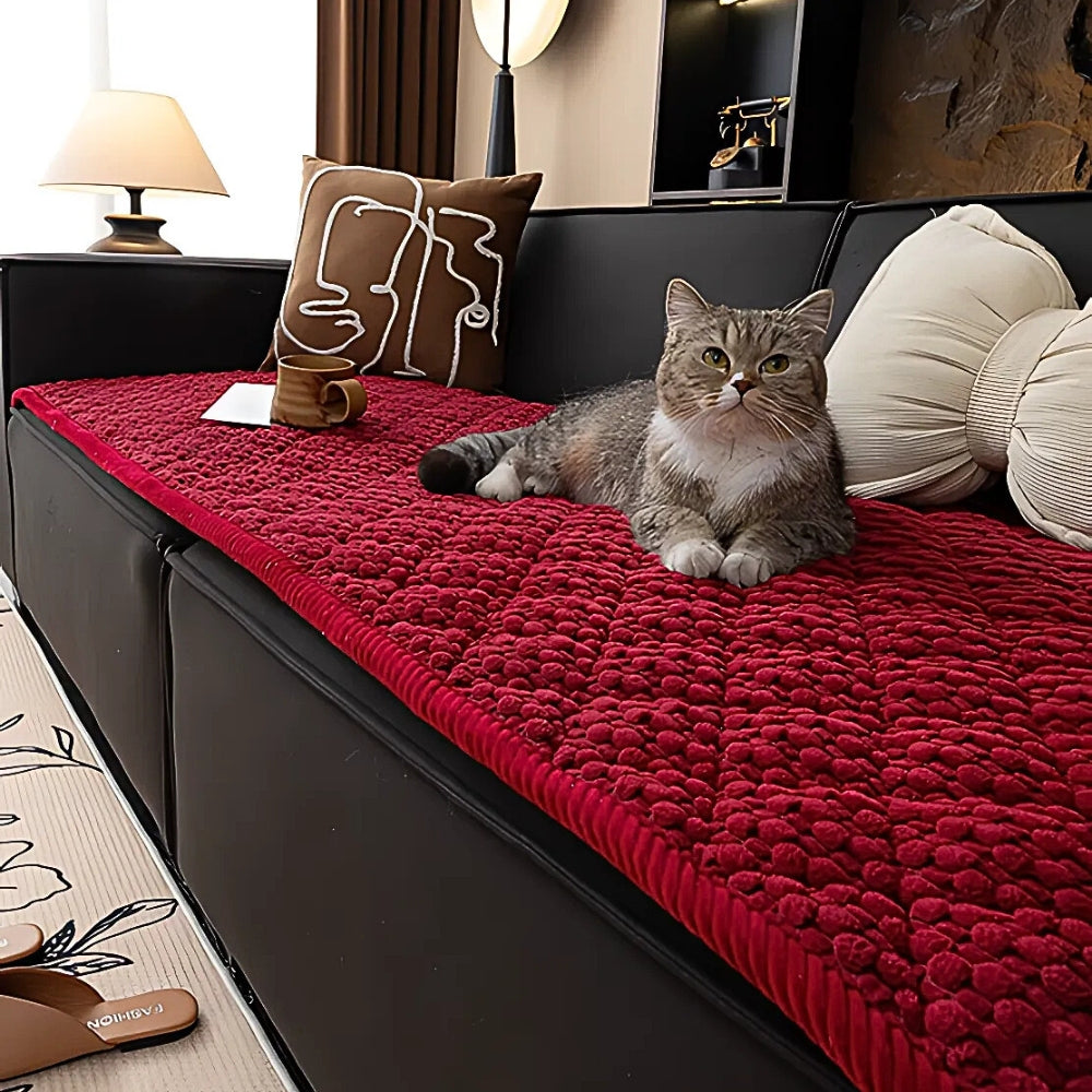 Pet-Proof Textured Quilted Sofa Protector Slipcover Deep Red