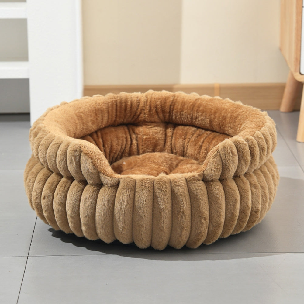 Classic Plush Donut Nest Pet Bed Toffee
