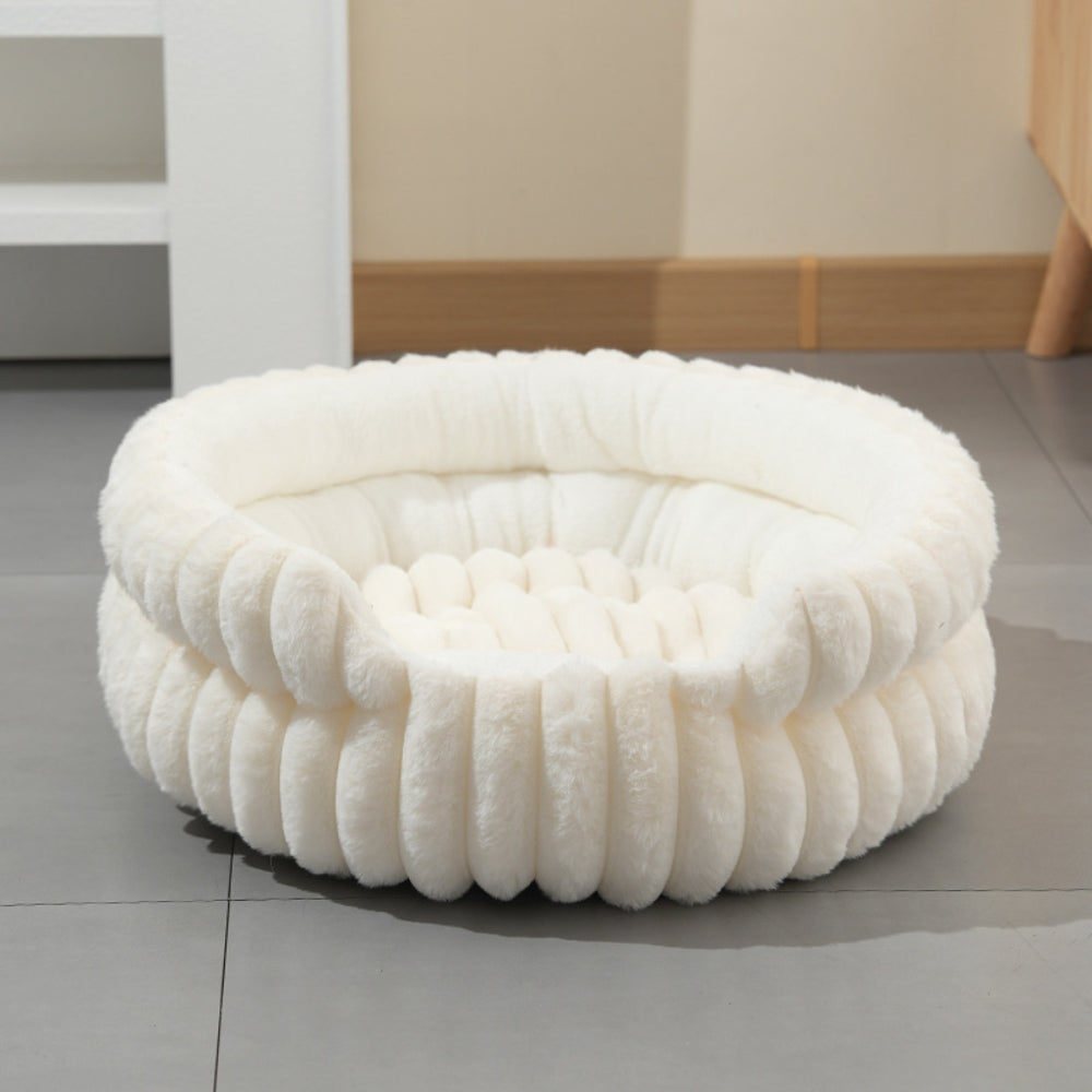 Classic Plush Donut Nest Pet Bed Vanilla