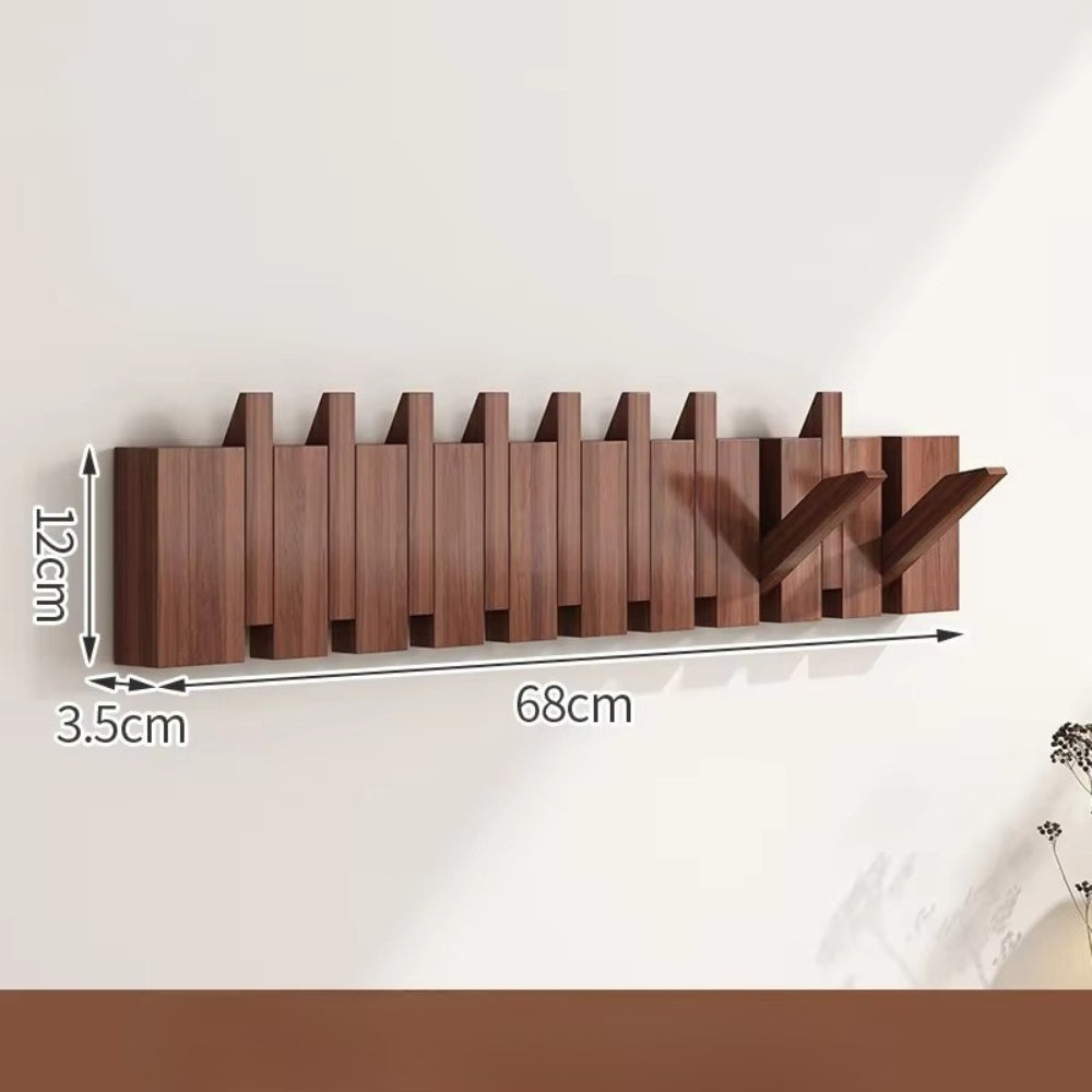 Piano Foldable Wooden Flip Hook Wall Rack Espresso Walnut 10 Hooks