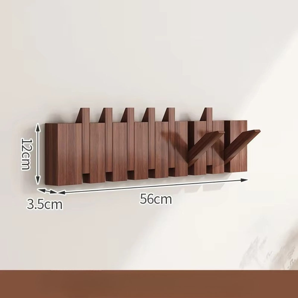 Piano Foldable Wooden Flip Hook Wall Rack Espresso Walnut 8 Hooks