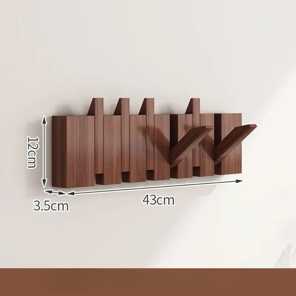 Piano Foldable Wooden Flip Hook Wall Rack Espresso Walnut 6 Hooks