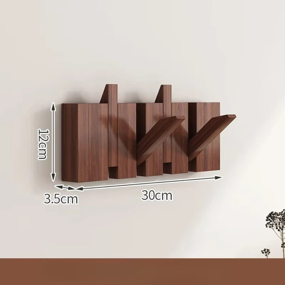 Piano Foldable Wooden Flip Hook Wall Rack Espresso Walnut 4 Hooks