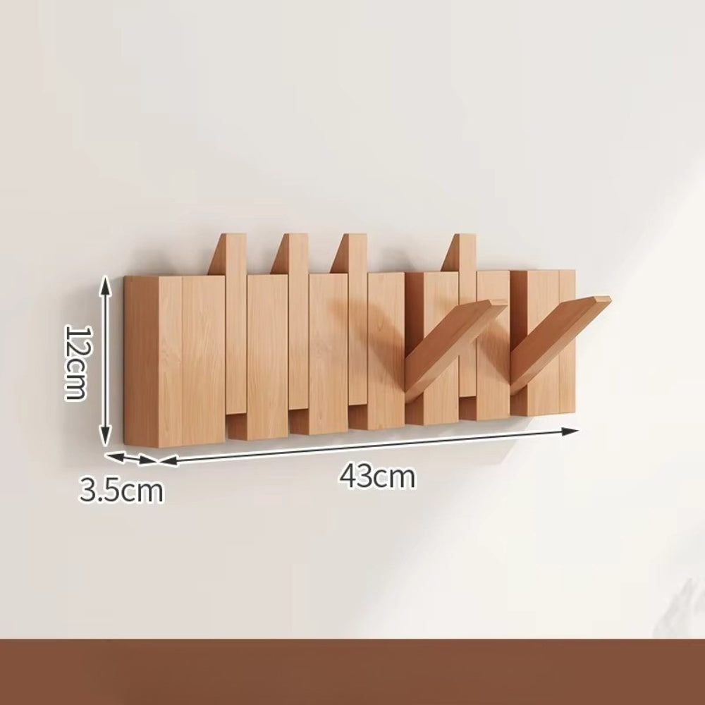 Piano Foldable Wooden Flip Hook Wall Rack Natural Beech 6 Hooks