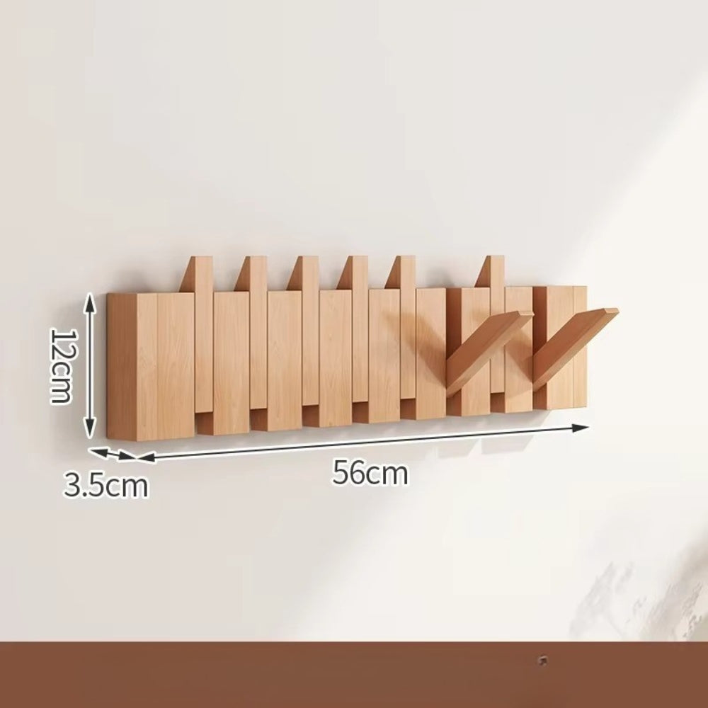 Piano Foldable Wooden Flip Hook Wall Rack Natural Beech 8 Hooks