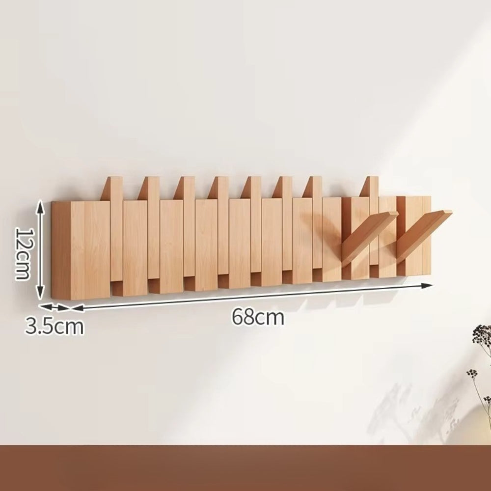 Piano Foldable Wooden Flip Hook Wall Rack Natural Beech 10 Hooks