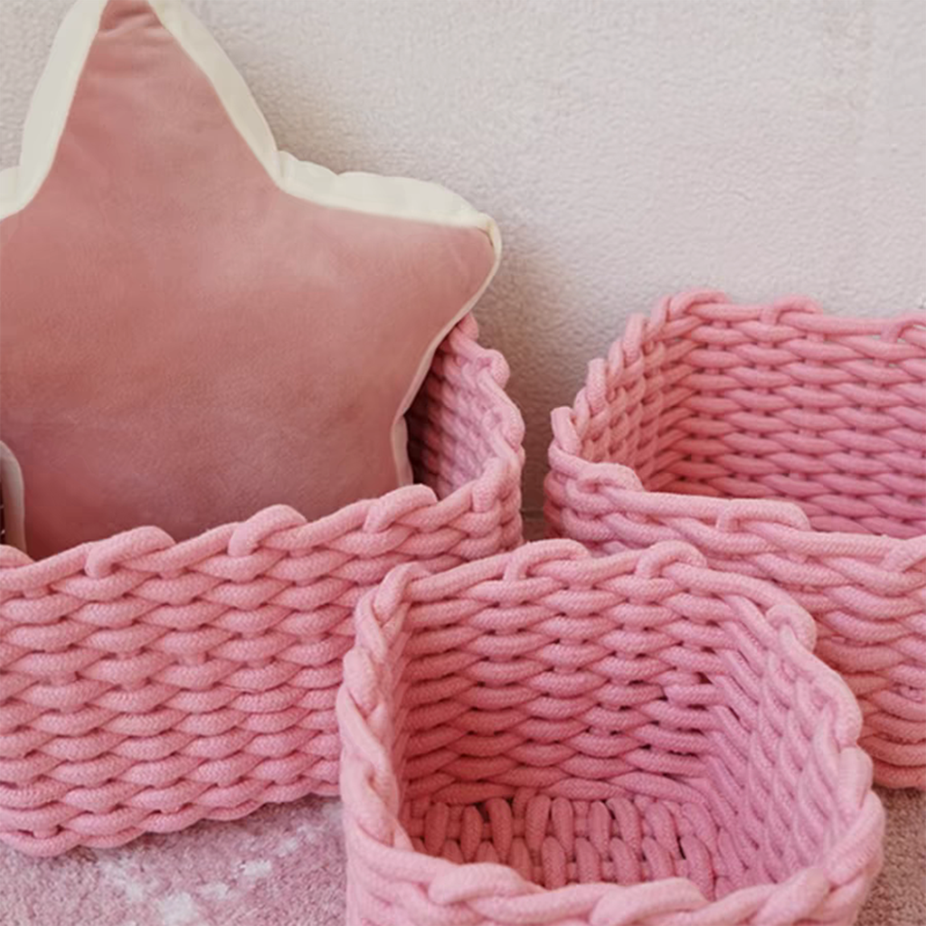 Pink Handmade Crochet Storage Basket (Set of 3) B