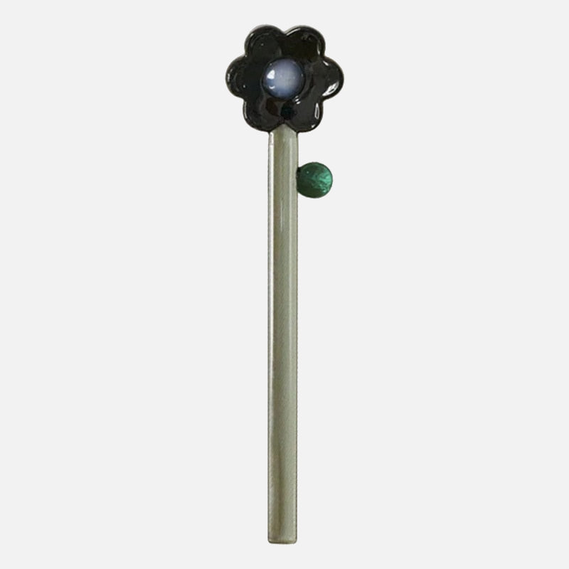 Pinky Floral Glass Stirrer Black