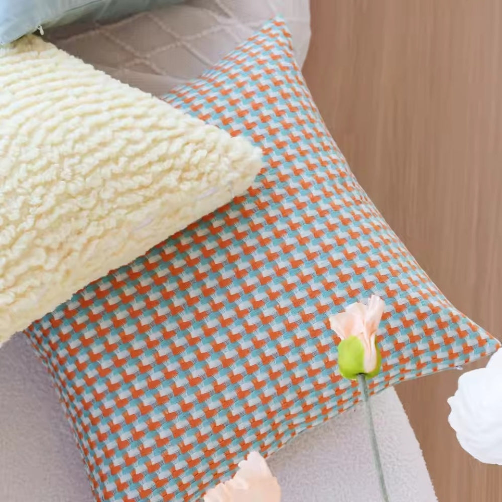 Pixel Weave Cushion Cover Aqua Check