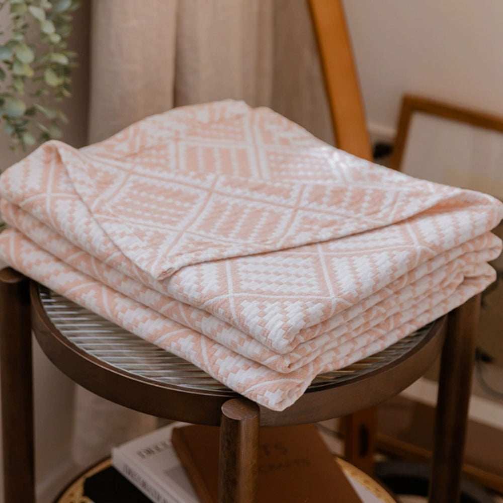 Plaid Pattern Cotton Blanket Blush Nest