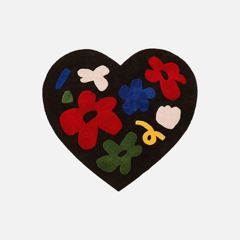 Plush Heart Bath Mat Black