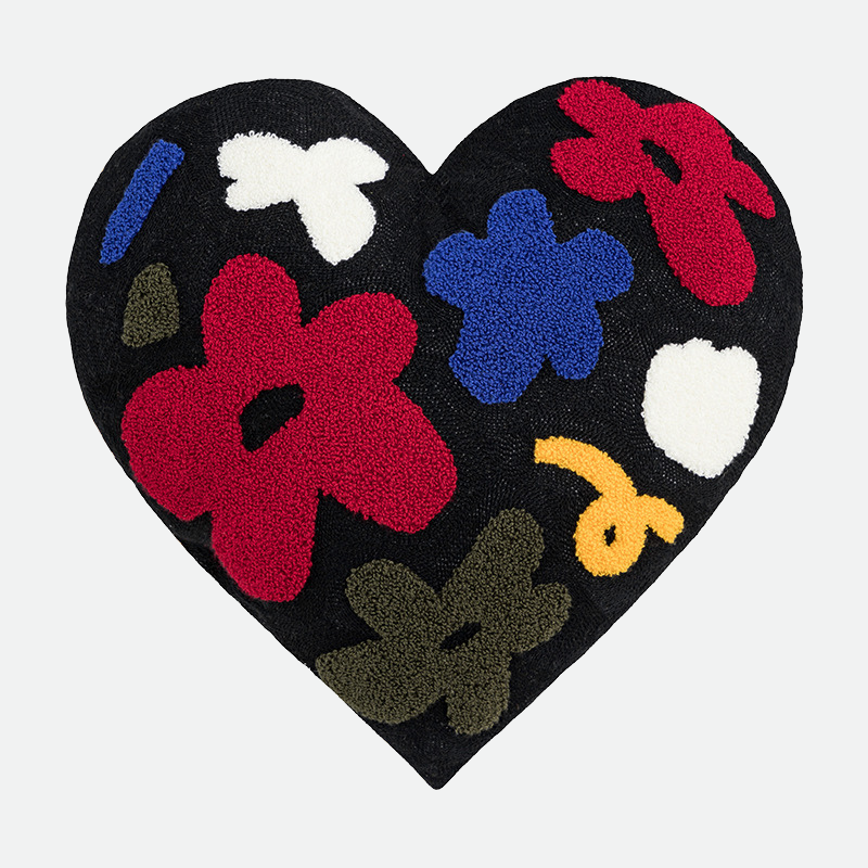 Plush Heart Flower Embroidered Pillow