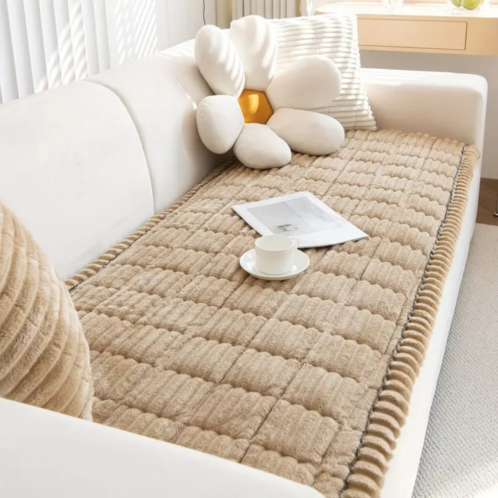 Plush Pleated Edges Sofa Cover Sand Haven