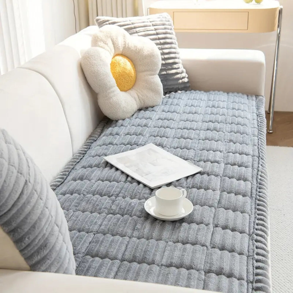 Plush Pleated Edges Sofa Cover Cloud Texture