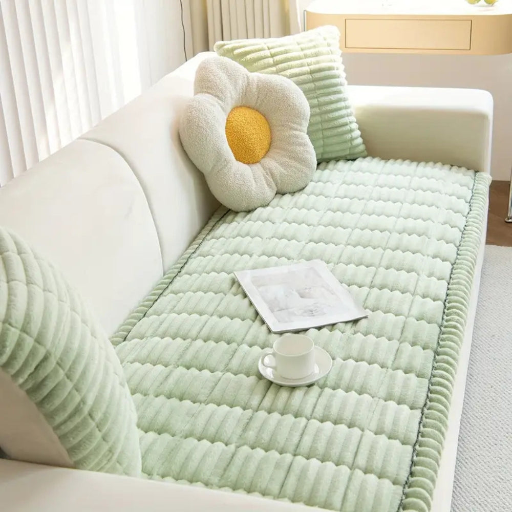 Plush Pleated Edges Sofa Cover Fresh Meadow