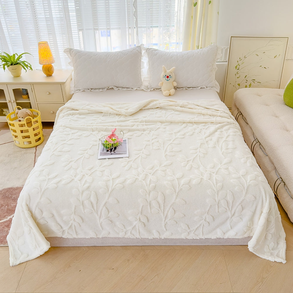 Plush Leaf Cozy Embossed Fleece Throw Blanket