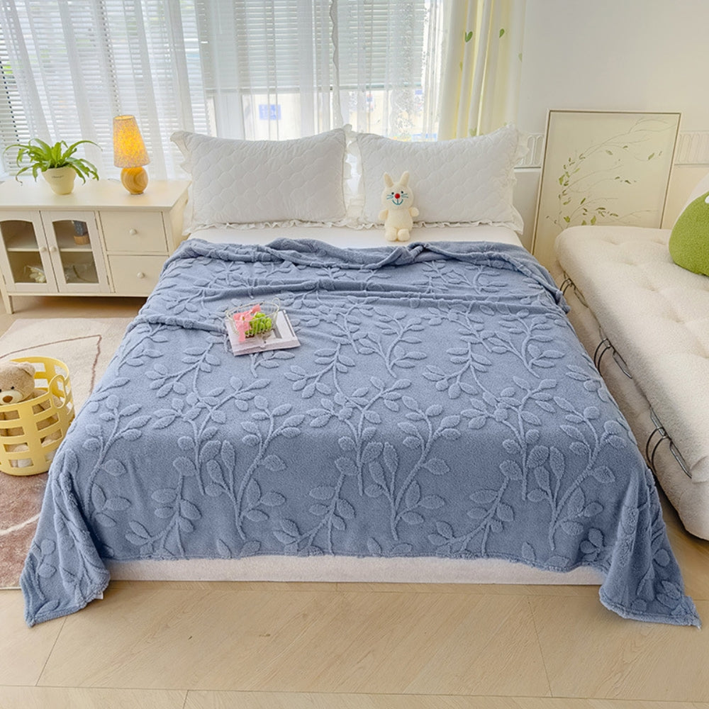 Plush Leaf Cozy Embossed Fleece Throw Blanket