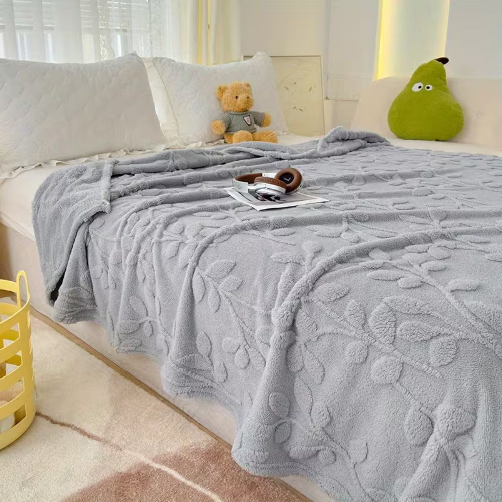 Plush Leaf Cozy Embossed Fleece Throw Blanket
