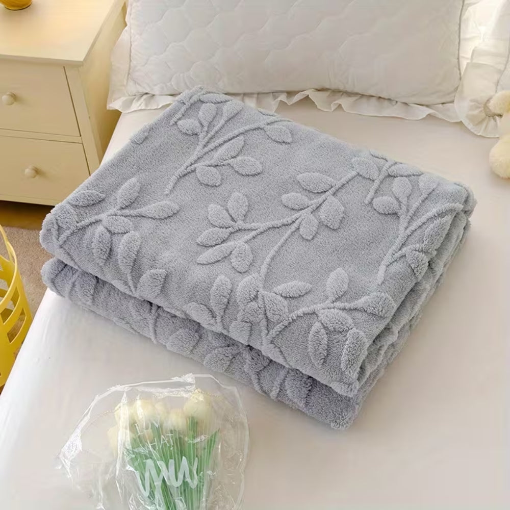 Plush Leaf Cozy Embossed Fleece Throw Blanket