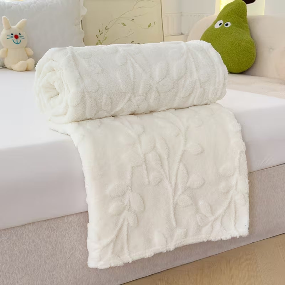 Plush Leaf Cozy Embossed Fleece Throw Blanket