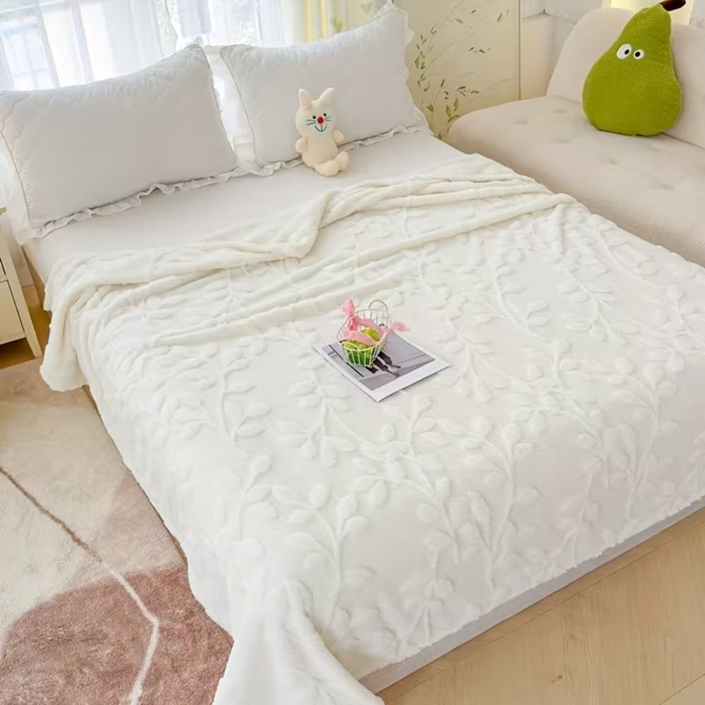Plush Leaf Cozy Embossed Fleece Throw Blanket