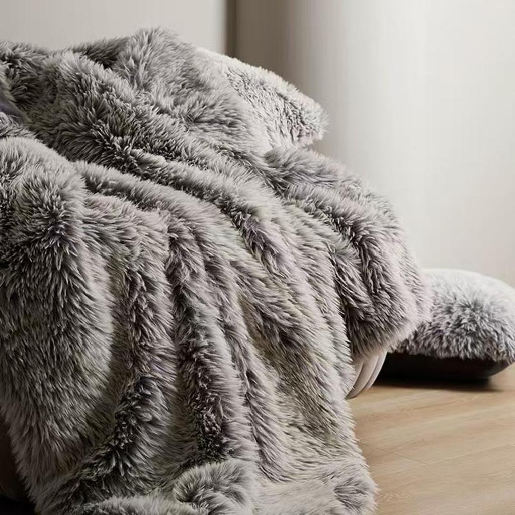 Plush Mink Faux Fur Blanket Gray