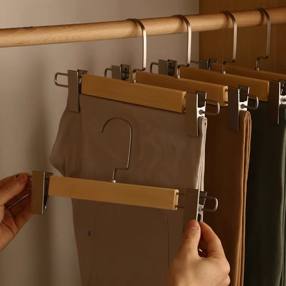 Premium Wood Pants Hangers with Clips