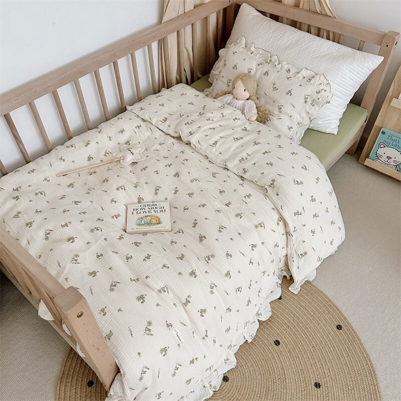 Bunny Ruffle Toddler Bedding Set – Cotton Muslin