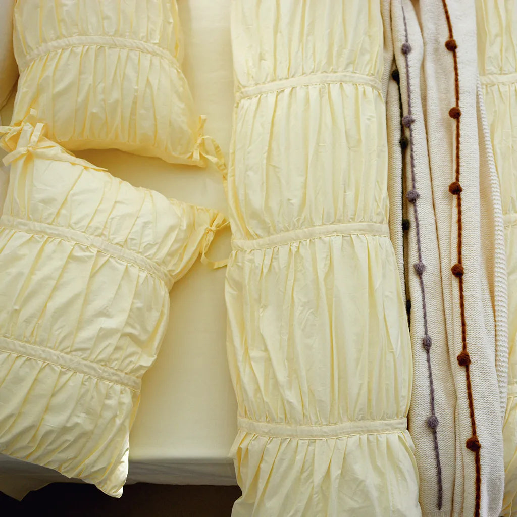 Princess Ruched Bedding Set - Pink Pale Yellow