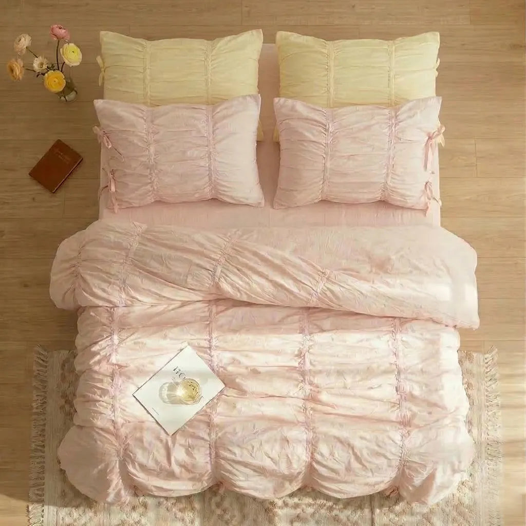 Princess Ruched Duvet Cover - White Pink