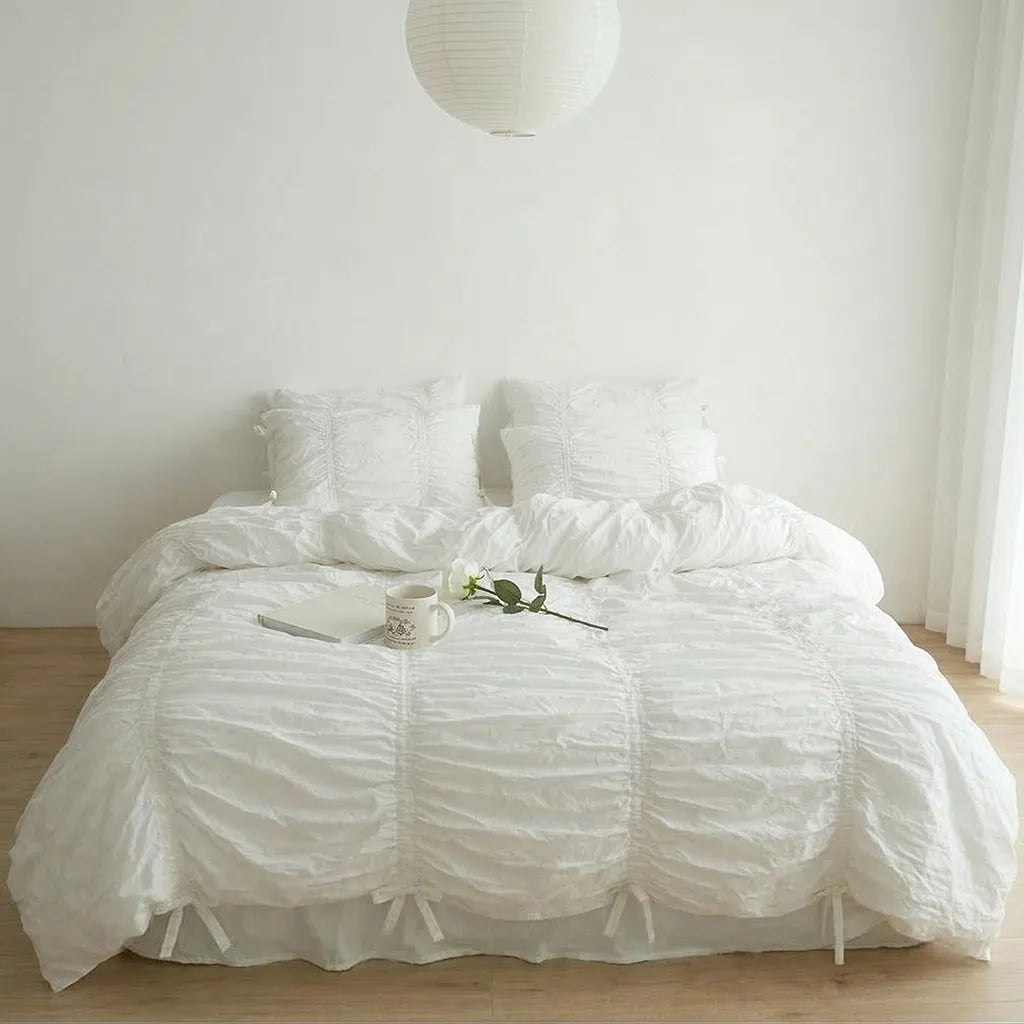Princess Ruched Bedding Set - Pink White