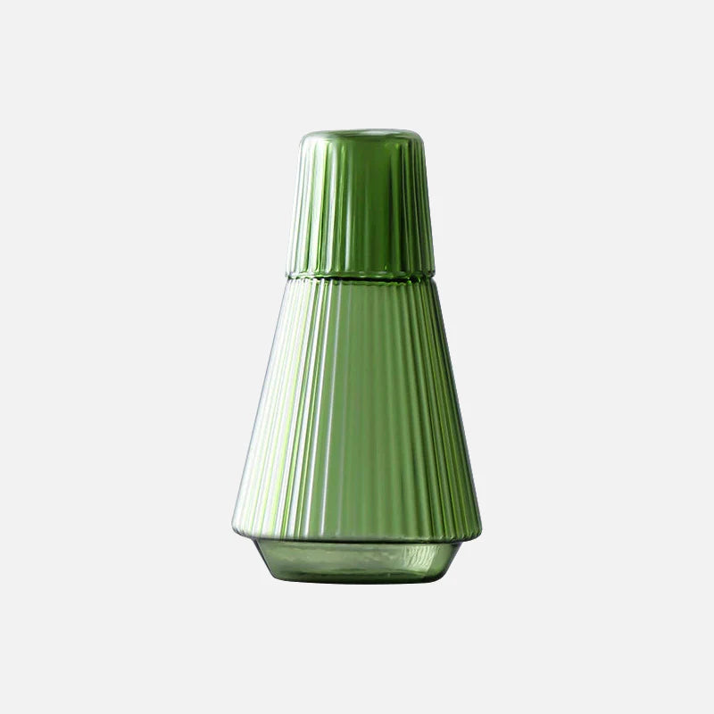 Prism Pleated Glass Carafe & Cup Set Green