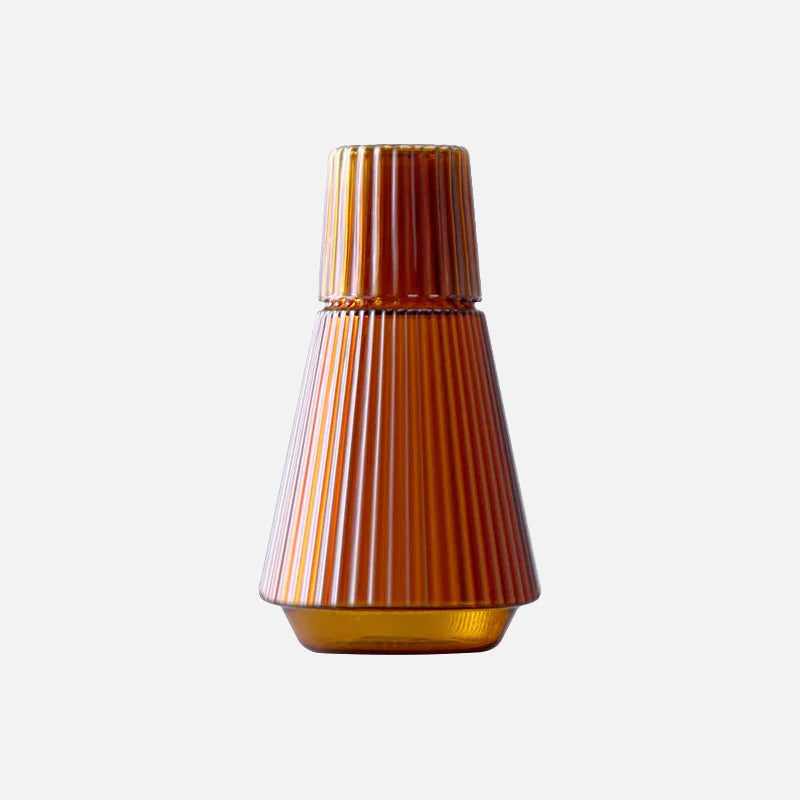 Prism Pleated Glass Carafe & Cup Set Amber