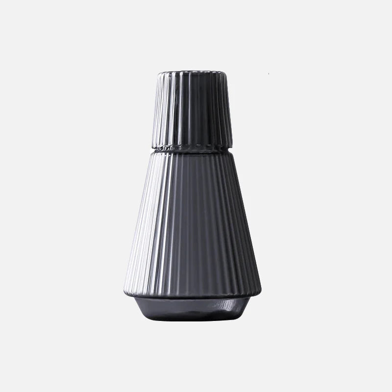 Prism Pleated Glass Carafe & Cup Set Black