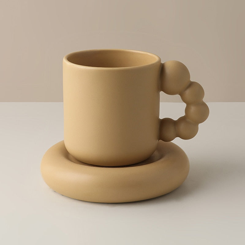 Puff Ceramic Mug & Plate Set Brown