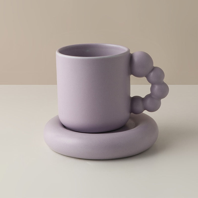 Puff Ceramic Mug & Plate Set Purple